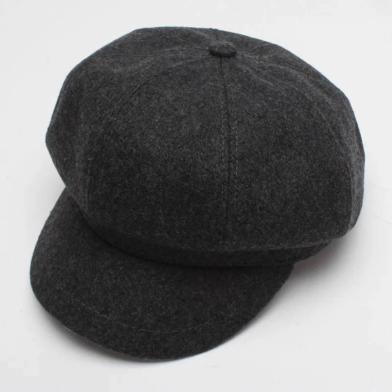 Dark gray SHOWERSMILE, Женская шерстяная шляпа, Женская британская Кепка Newsboy Camel, восьмипанельная женская шапка для художника на весну и зиму, восьмиугольная кепка - Цвет: Dark gray