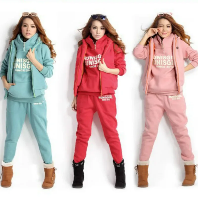 

2020 autumn/winter casual fashion hooded sports suit women's fashion plus velvet three-piece set outfits for women