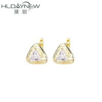 new cz elegant cubic zircon triangle gold color vintage stud loop earrings for women girls charm brass fashion jewelry accessory
