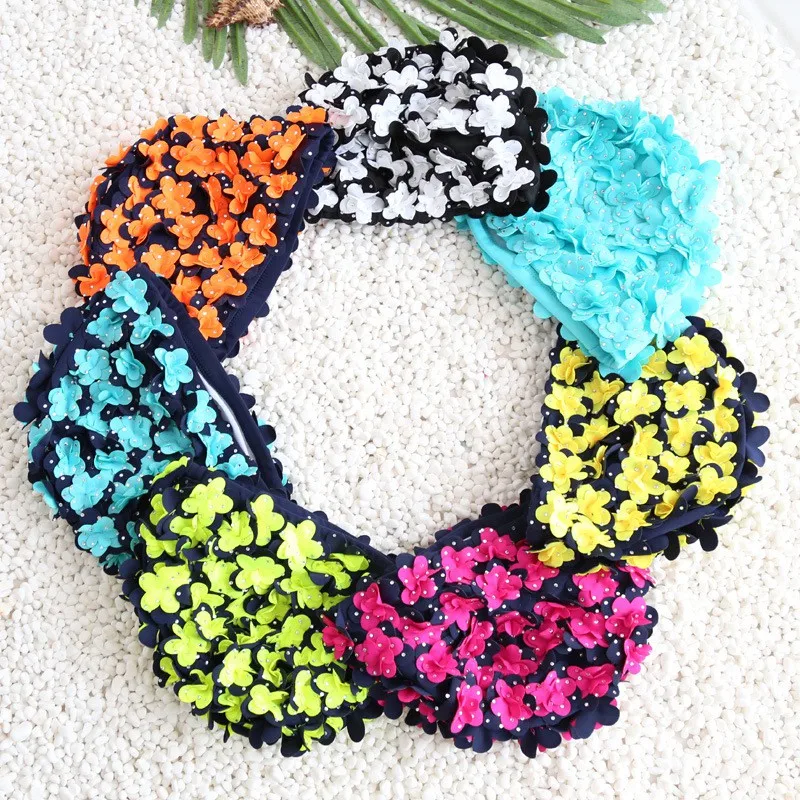 Шапка-тюрбан женская с длинными волосами 3d-шапка для плавания цветами стрейчевая