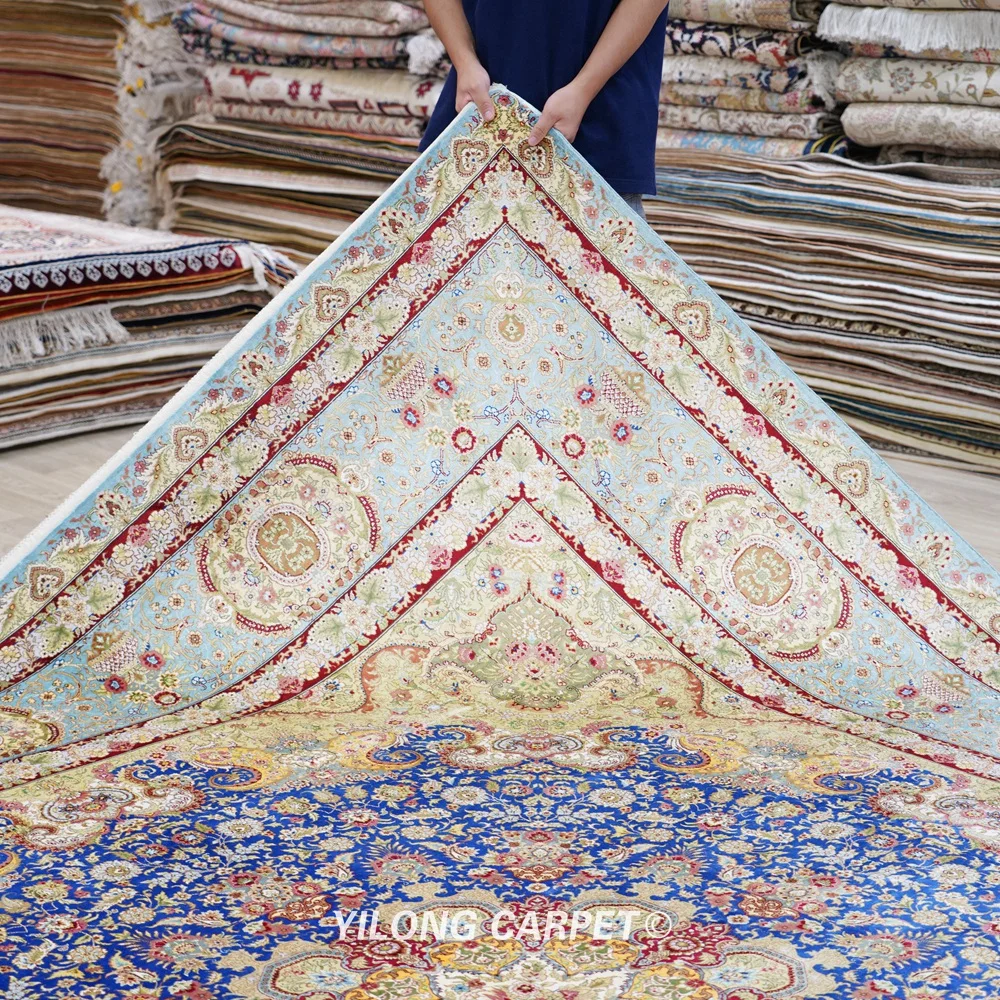 Yilong 9'x9' Qum Silk Carpet Exquisite Hand Knotted Oriental Square Rug (TJ188A) | Дом и сад