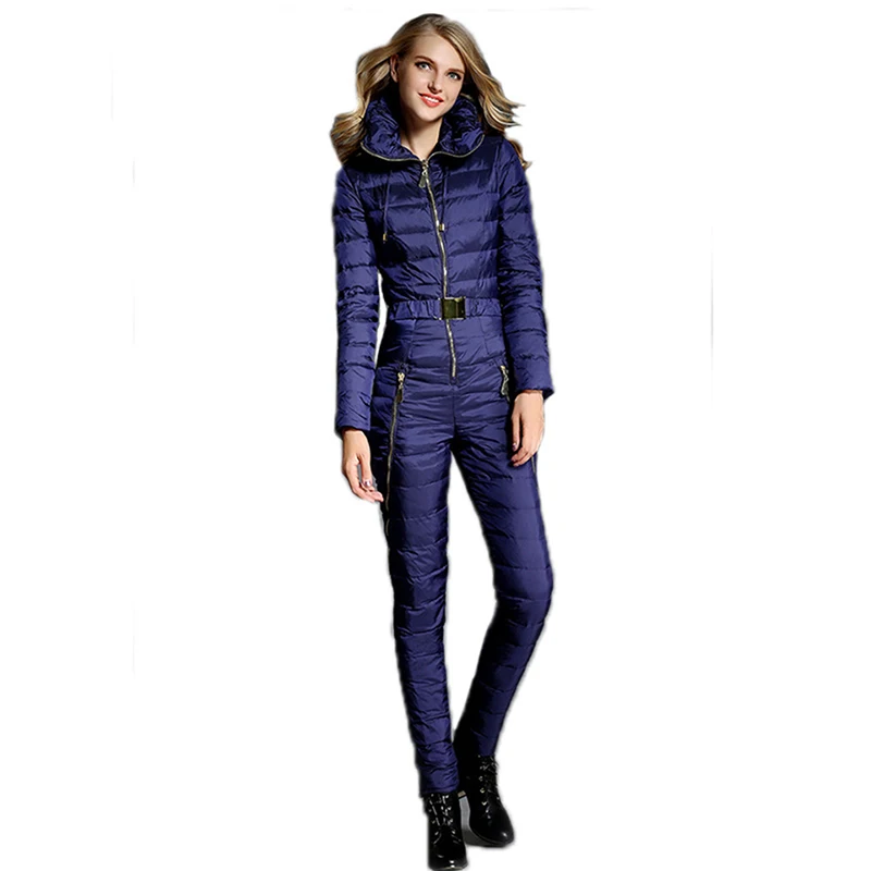 Женский лыжный костюм на утином пуху комбинезон для катания горных лыжах теплая