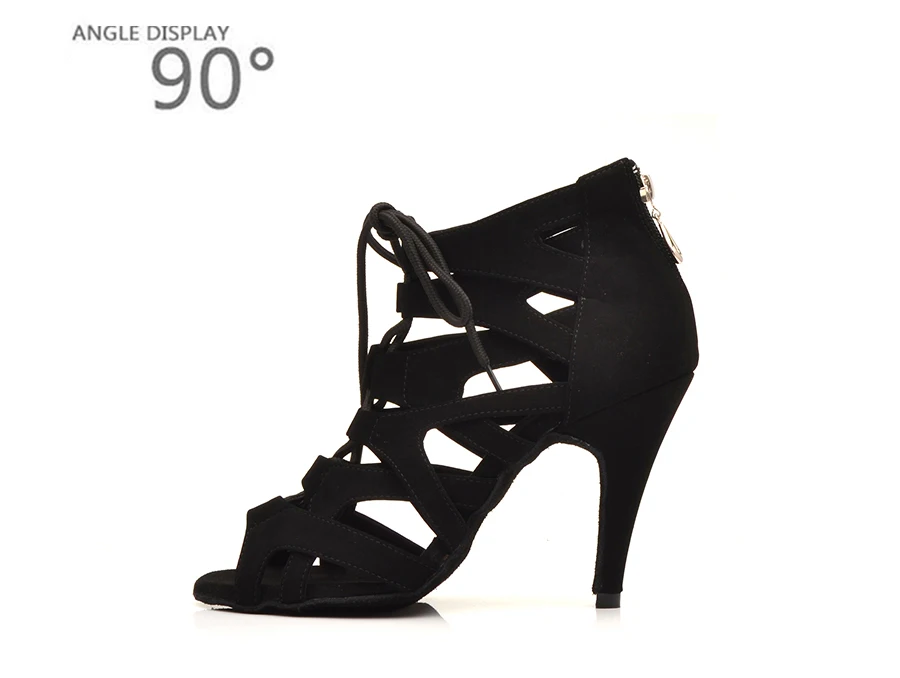Black Suede Latin Dance Shoes Ladies High Heel Brown High Banded Ballroom Dance Shoes Stage Performance Party Indoor Soft Bottom
