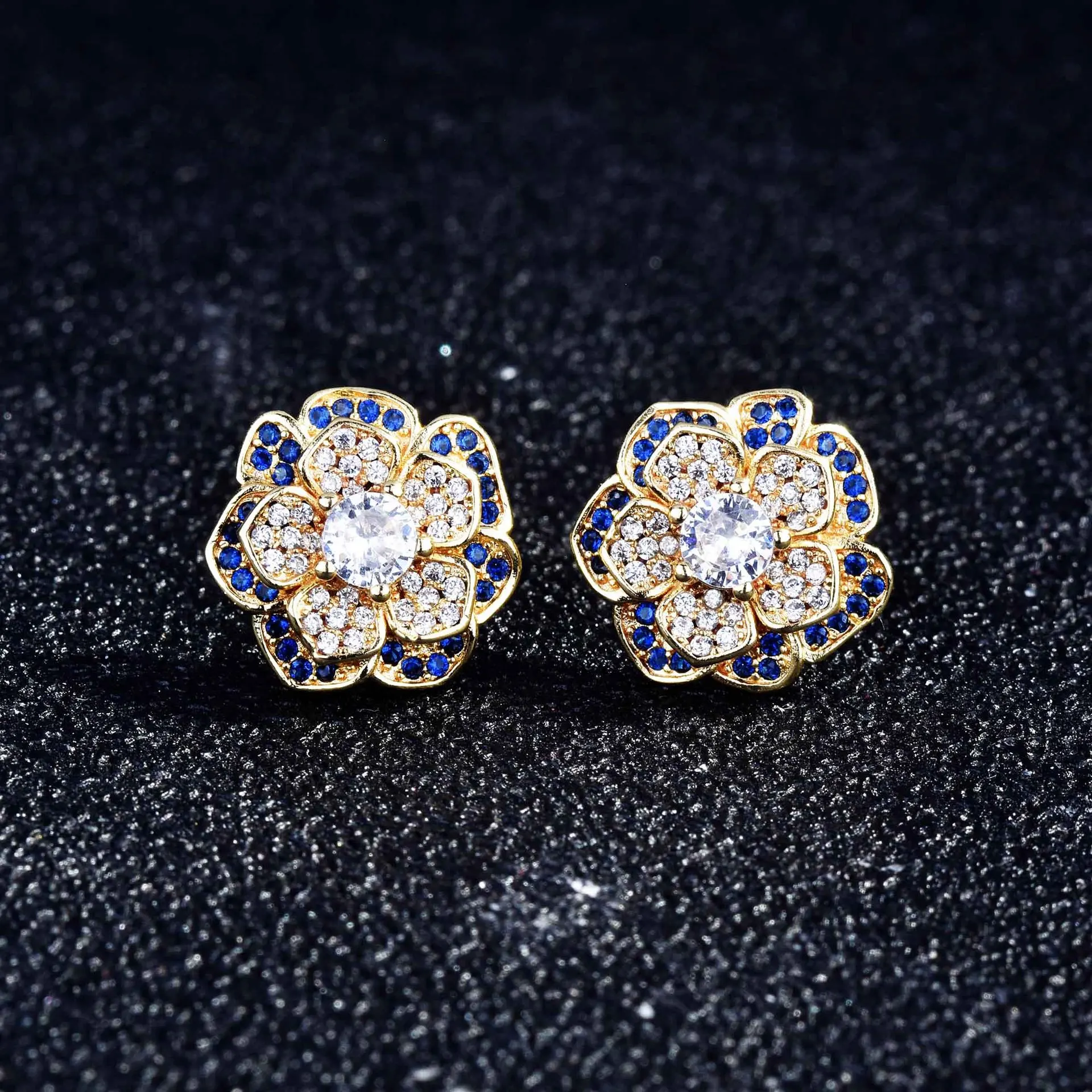 

DIWENFU Real 18K Gold Color Diamond Earring for Women Aros Mujer Oreja Bizuteria FL Diamond Gemstone Orecchini Earring Girls Box
