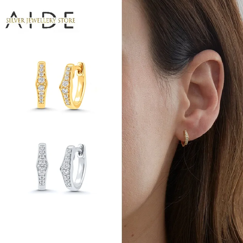 

AIDE Luxurious 925 Sterling Silver Hoop Earrings For Women Trendy Round Zircon Pave Pierced Huggie Earings Fine Jewelry brincos