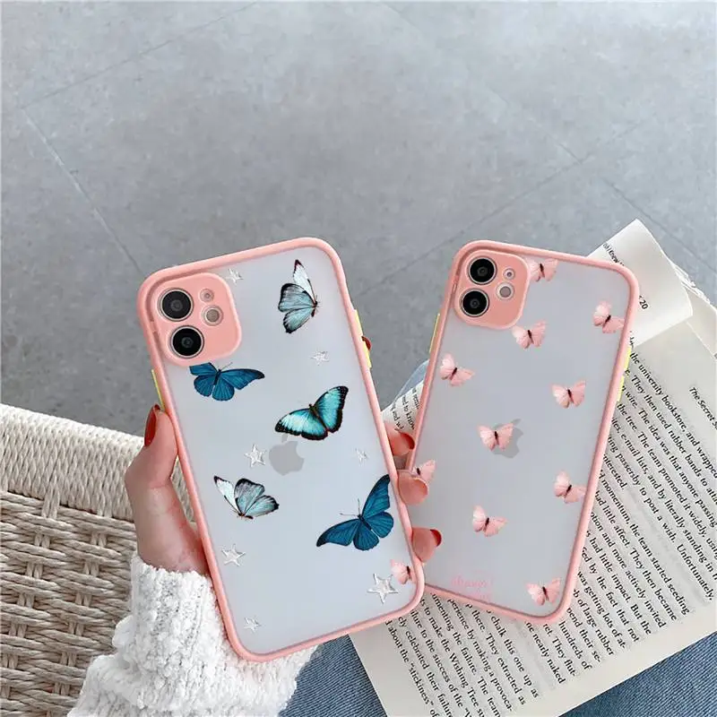 

Beautiful butterfly aesthetics Phone Case Pink matte transparent For iPhone 7 8 x xs xr 11 12 pro plus max mini Clear Funda