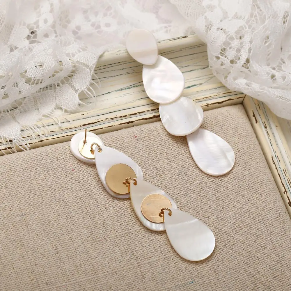 Модные серьги FIMAODZ в виде ракушек ретро минималистичные бежевые капель воды для