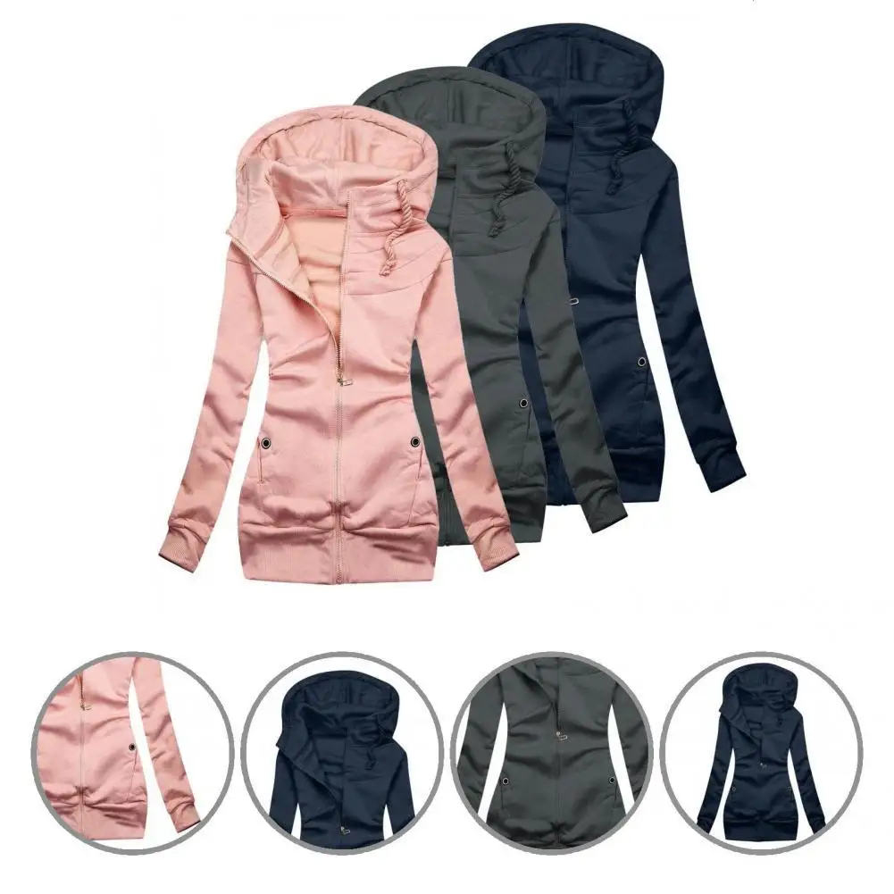 

Buttons Great Warm Zipper Cardigan Plush Hoodie Coat Thick Lady Hoodie Multi Pockets for Outdoor