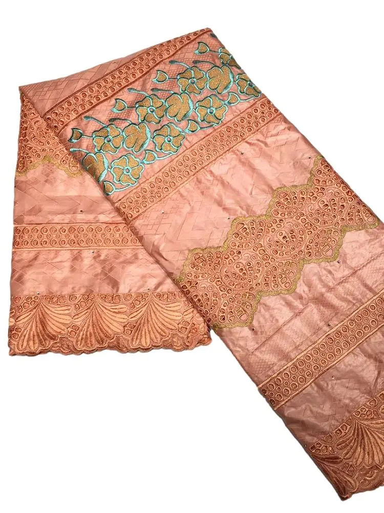 Оранжевый Африканский базин богатая ткань Африканское кружево свадебная брод 2 5