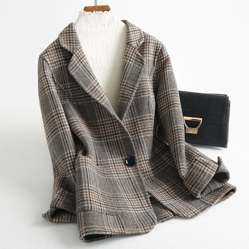 Double Sided Cashmere Coat Ladies Autumn Winter Warm Wool Jacket for Women Top Quality Short Plaid Ydf48 MF643 | Женская одежда