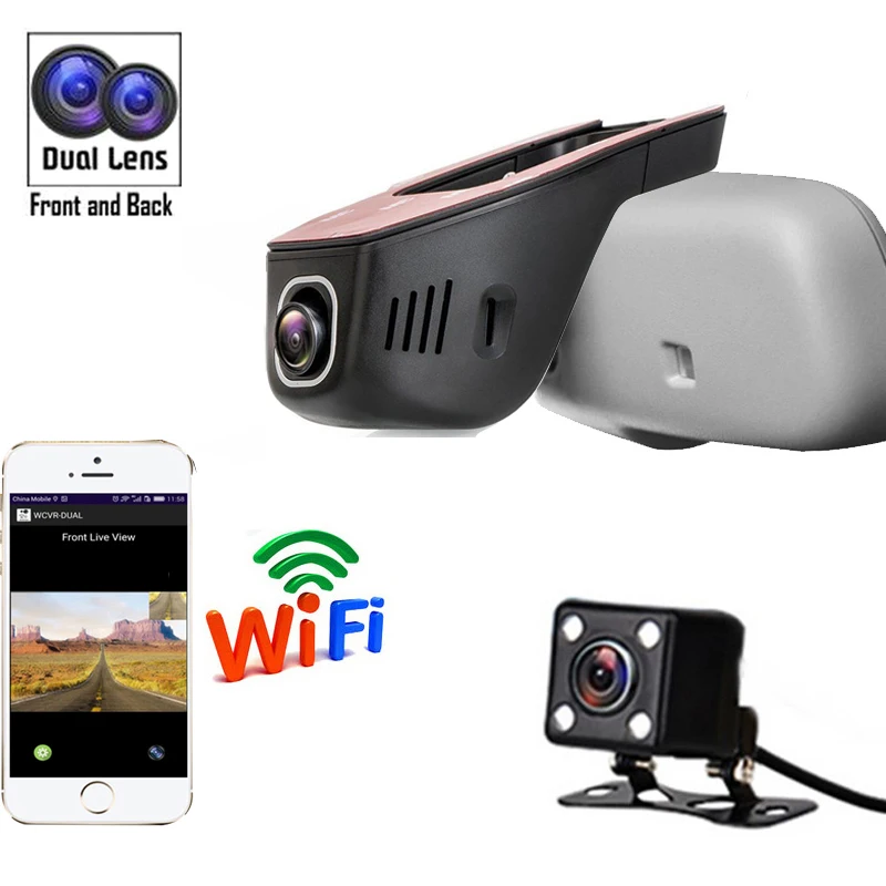 Автомобильный видеорегистратор Full Hd 1080p WIFI угол обзора 170 градусов с двойным