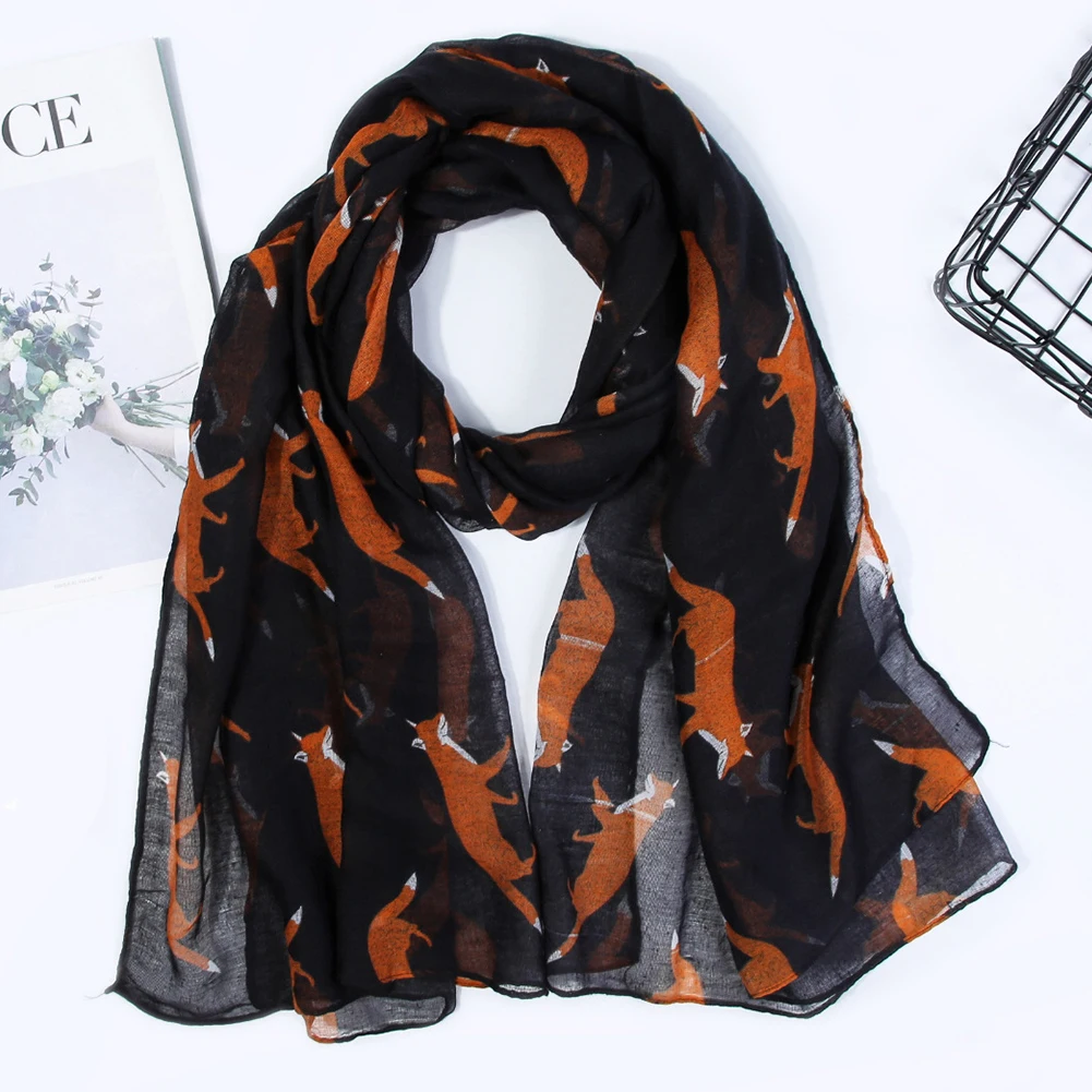 

Soft Accessories Cute Polyester Multifunction Portable Fox Print Elegant Neck Warmer Protective Gift Women Scarf Balinese Yarn