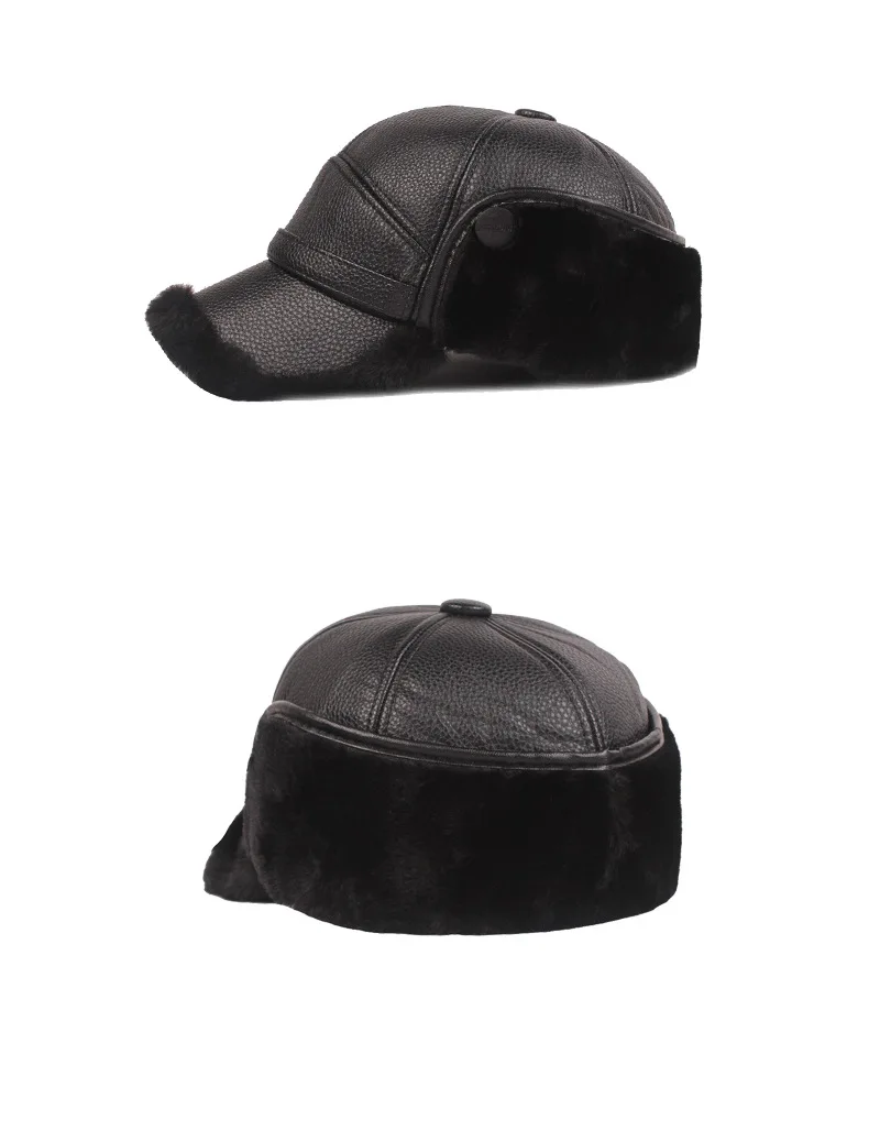 HanXi Winter Men Earflaps Baseball Cap Warm Leather Thicker Snapback Cap Men Father's Hats Ear Faux Fur Protection Casquette