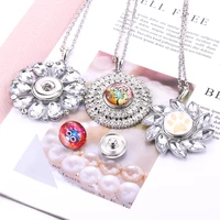 fashion snap button jewelry necklaces crystal flower snap necklace fit diy 18mm snaps buttons womens pendant necklace gift 2022