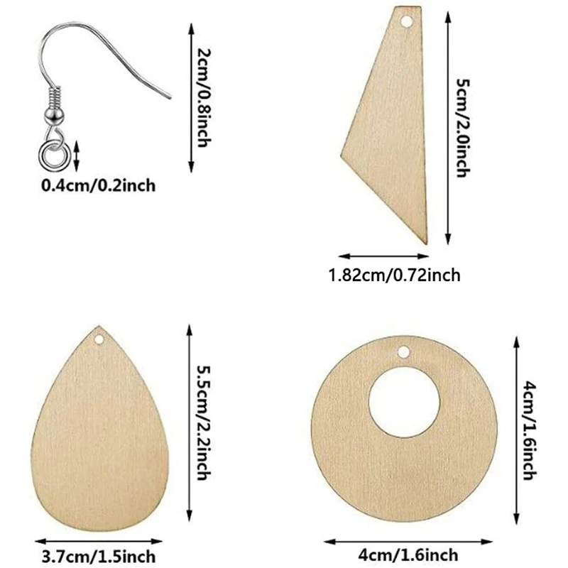 

60Pcs Unfinished Wood Blank Earrings with Holes and Earrings Hooks for DIY Jewelry Making