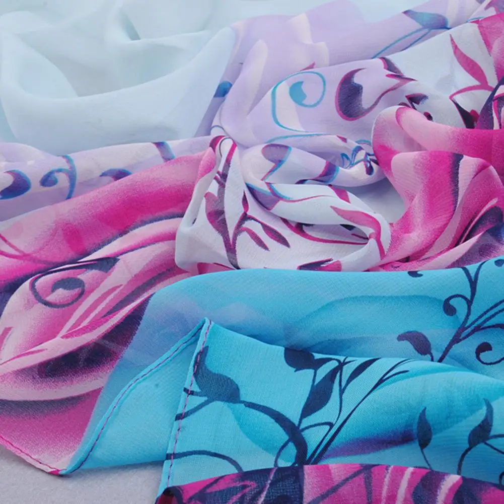 

Classic Rose Print Women Thin Summer Sunscreen Beach Towel Long Chiffon Scarf