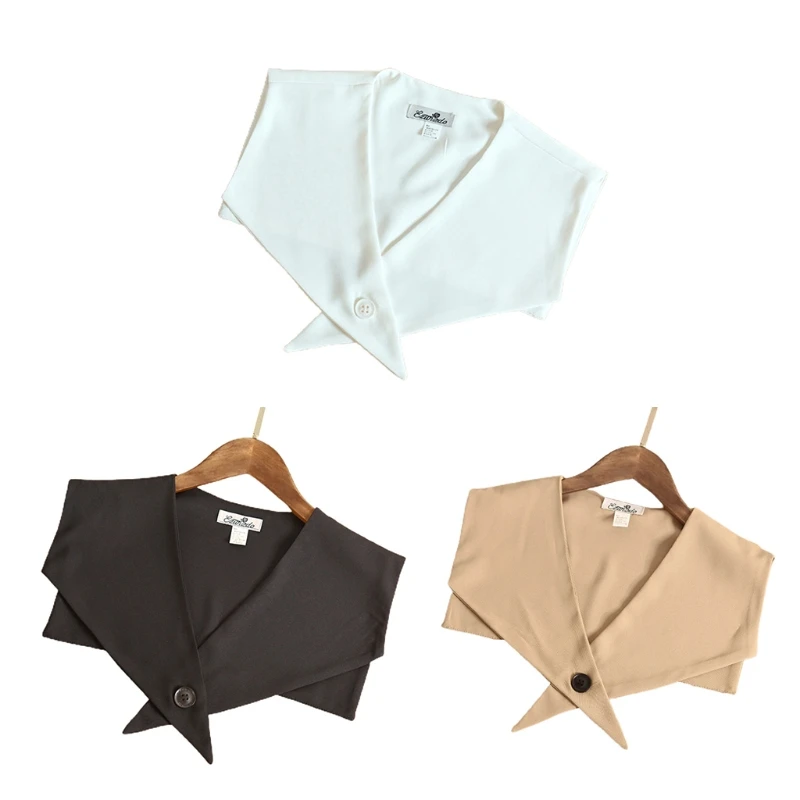 

Office Lady False Collar Shawl Cross Front Button Necklace Wrap Scarf Poncho