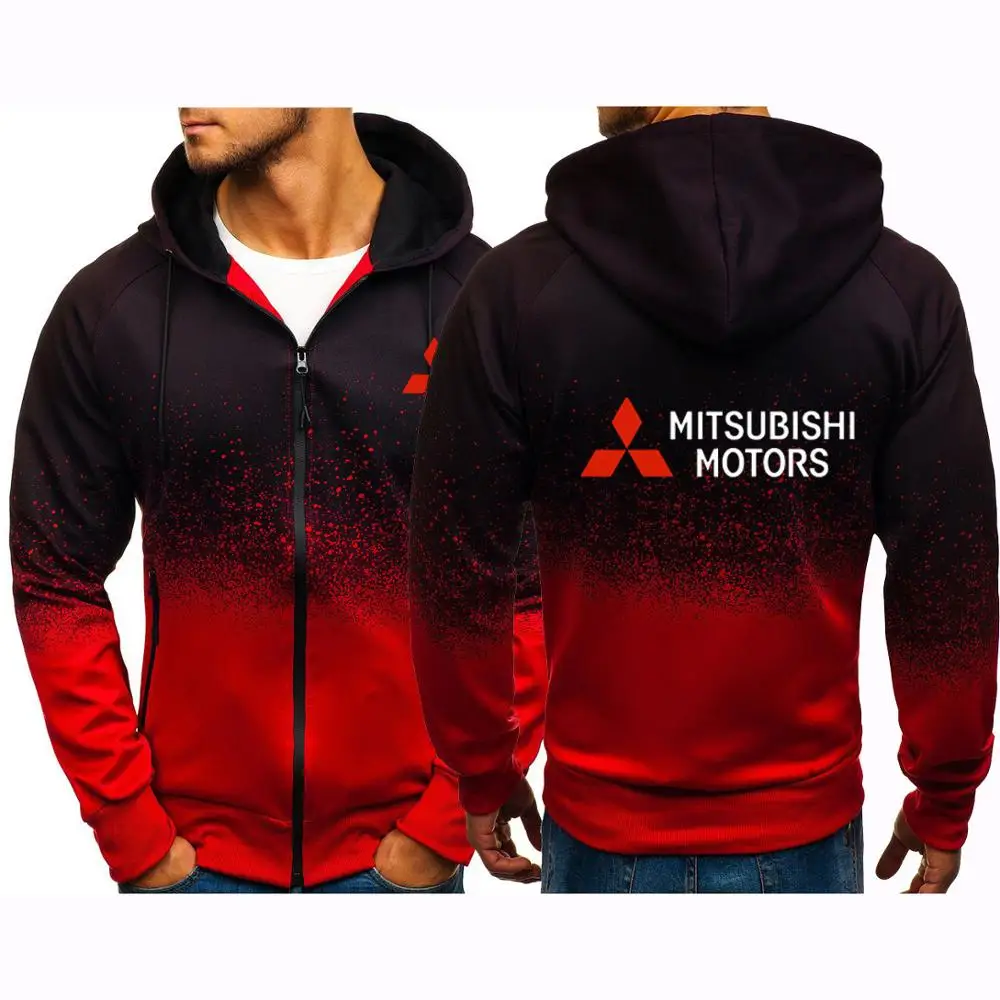 

Autumn Men's Mitsubishi Motors Car Logo Tops Print Hoodies Zipper jackets Man Sweatshirts Casual Gradient Color Unisex Coats Top