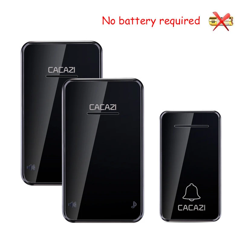 

CACAZI Self-powered Waterproof Wireless Doorbell No Battery LED Light 200M Home Cordless Bell EU Plug 1 2 Button 1 2 Receiver