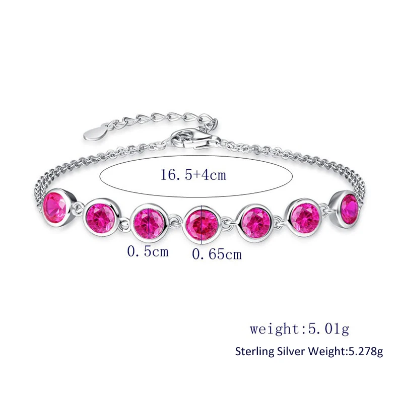 Женский браслет из серебра 925 пробы с красным Рубином 7 шт. | Украшения и