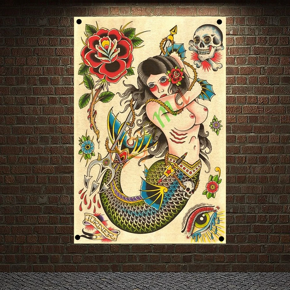 

TURNER Tattoo Art Print Posters Banners Wall Chart Senior Art Waterproof Cloth Tapestry Flag Barber Shop Decoration Upholstery