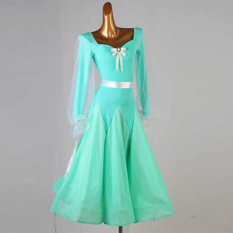 

New Long Sleeve Modern Dancewear National Standard Women Ballroom Dance Dresses Waltz Performance Costumes
