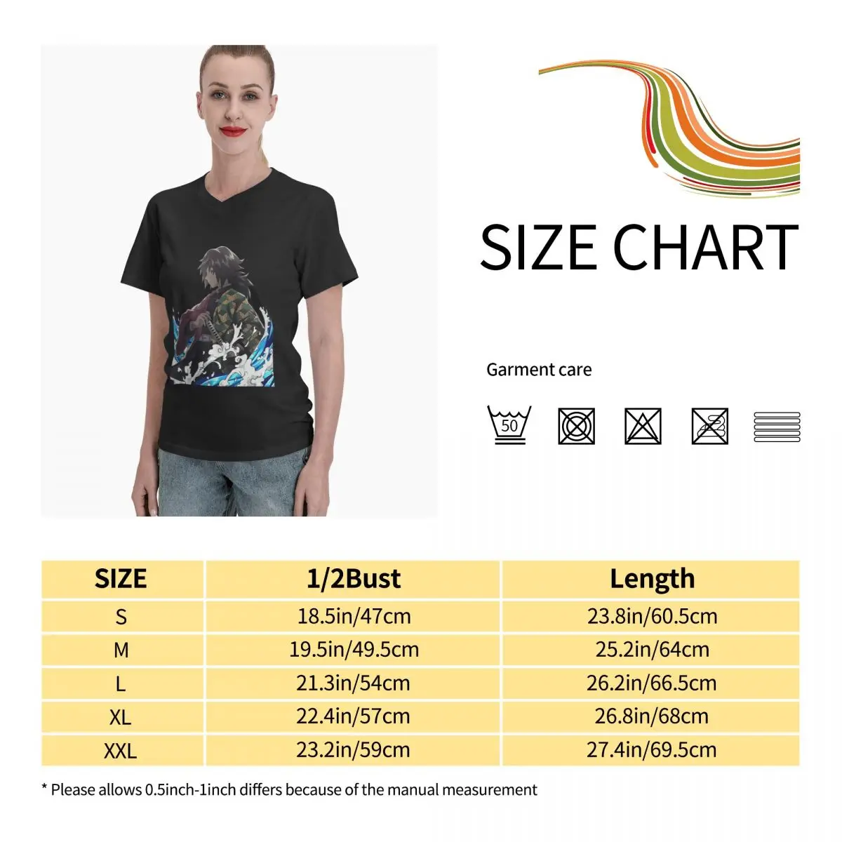 

Anime Fans Tomioka Giyuu 9 women's T-shirts fashion V-neck T-shirt with short sleeves