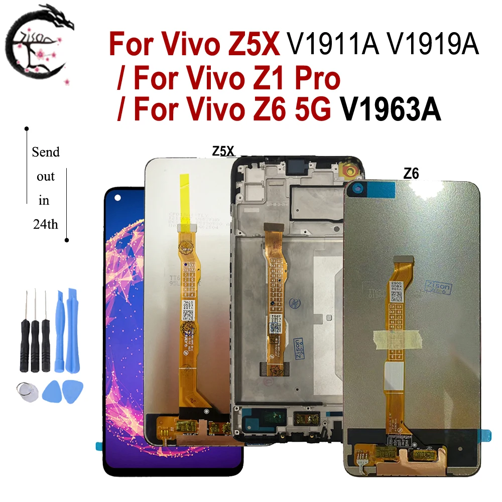 ЖК-дисплей с рамкой для Vivo Z5X, V1911A, V1919A, ЖК-дисплей Z1 Pro, дисплей Z6 5G V1963A, ЖК-экран с сенсорным датчиком, дигитайзер в сборе, замена