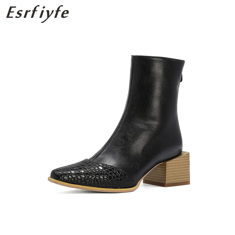 

ESRFIYFE 2020 New Large Size Women Sock Ankle Boots Female Square Toe Thick Heels Shoes Ladies Fashion Boots Autumn Winter Boots