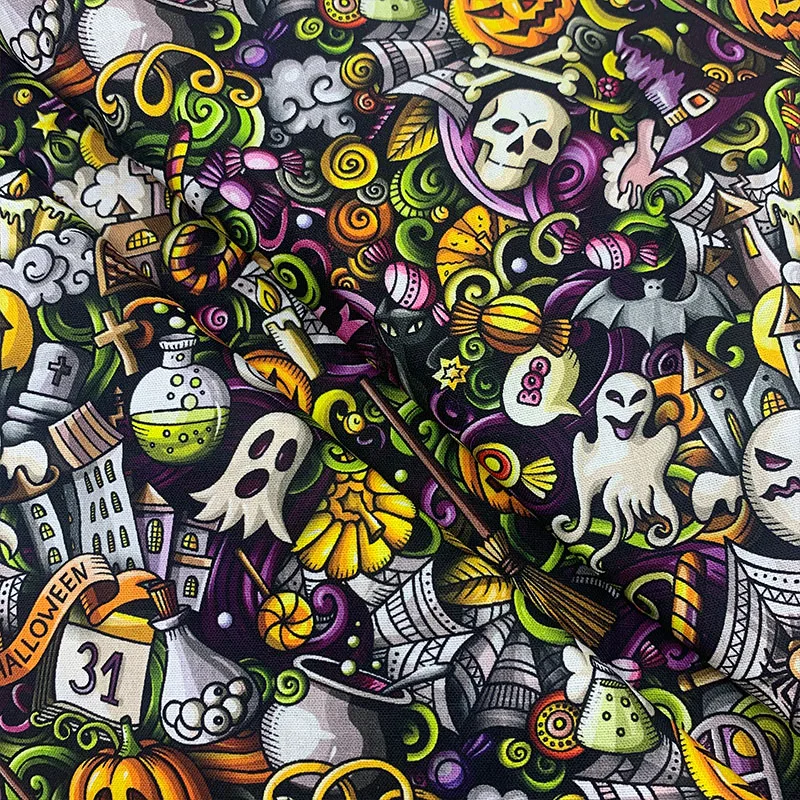 Beautiful 100% Cotton Fabric Halloween Pumpkin Ghost Pattern Digital Print Sewing Material DIY Home Patchwork Dress Clothing