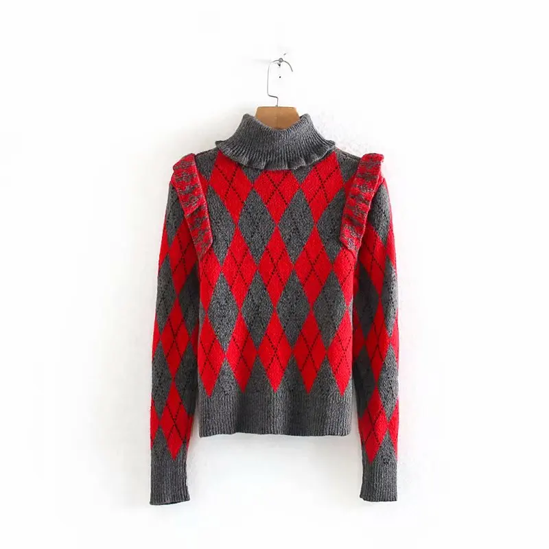 za 2019 fasion women Long sleeve turtleneck chic Christmas Sweaters Women Knitted ruffles Jumper vintage pullovers tops | Женская одежда