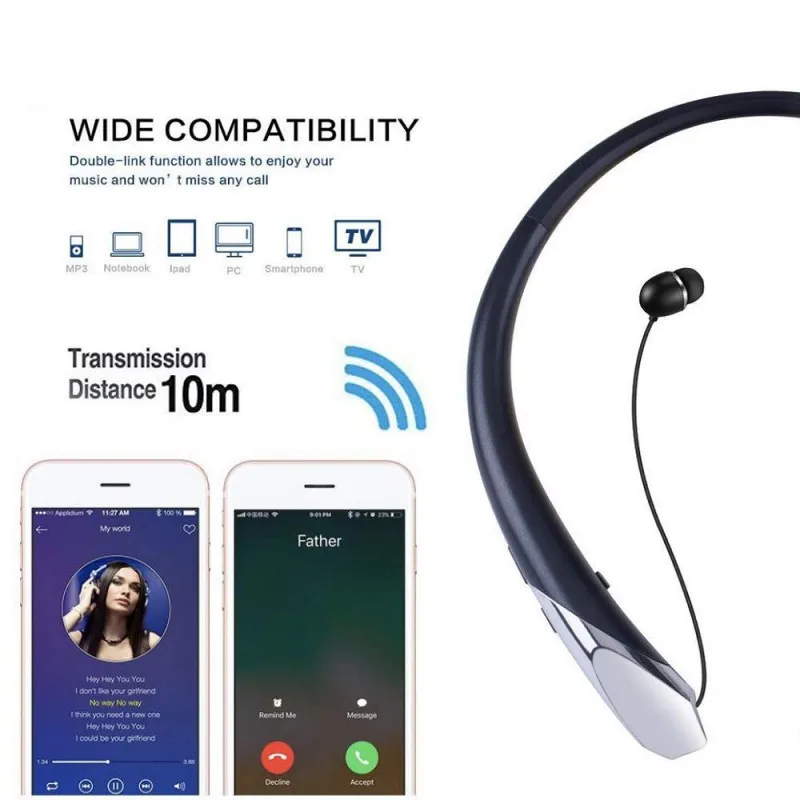 

Hot 3 Colors Convenient Sporty Wireless Neckband Headset Retractable V4.1 Bluetooth Headphones Noise Cancelling Earphones