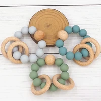chenkai 10pcs wood silicone teether ring nature baby rattle grasping fidget toy diy organic eco friendly wood gift accessories