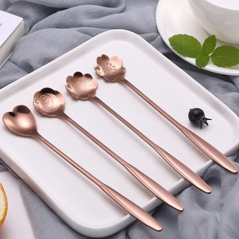 Нержавеющая сталь ледяной крем ложка c длинной ручкой из розового золота