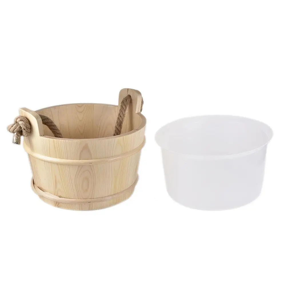 

6L Sauna Bucket Wooden Natural White Pine Water Bucket Sauna Accessories Spa Shower Supplies