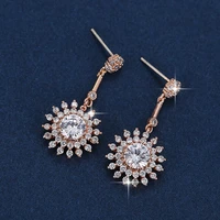 women earrings flower shape inlaid zircon gold plated earrings banquet engagement earrings specially designed for women