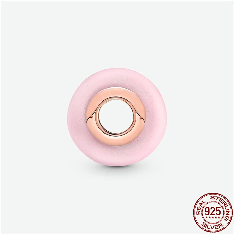 

2021New Genuine 925 Sterling Silver Pink Golden Glass Beads Fit Original Pandora Bracelet&Bangle Making Fashion DIY Jewelry