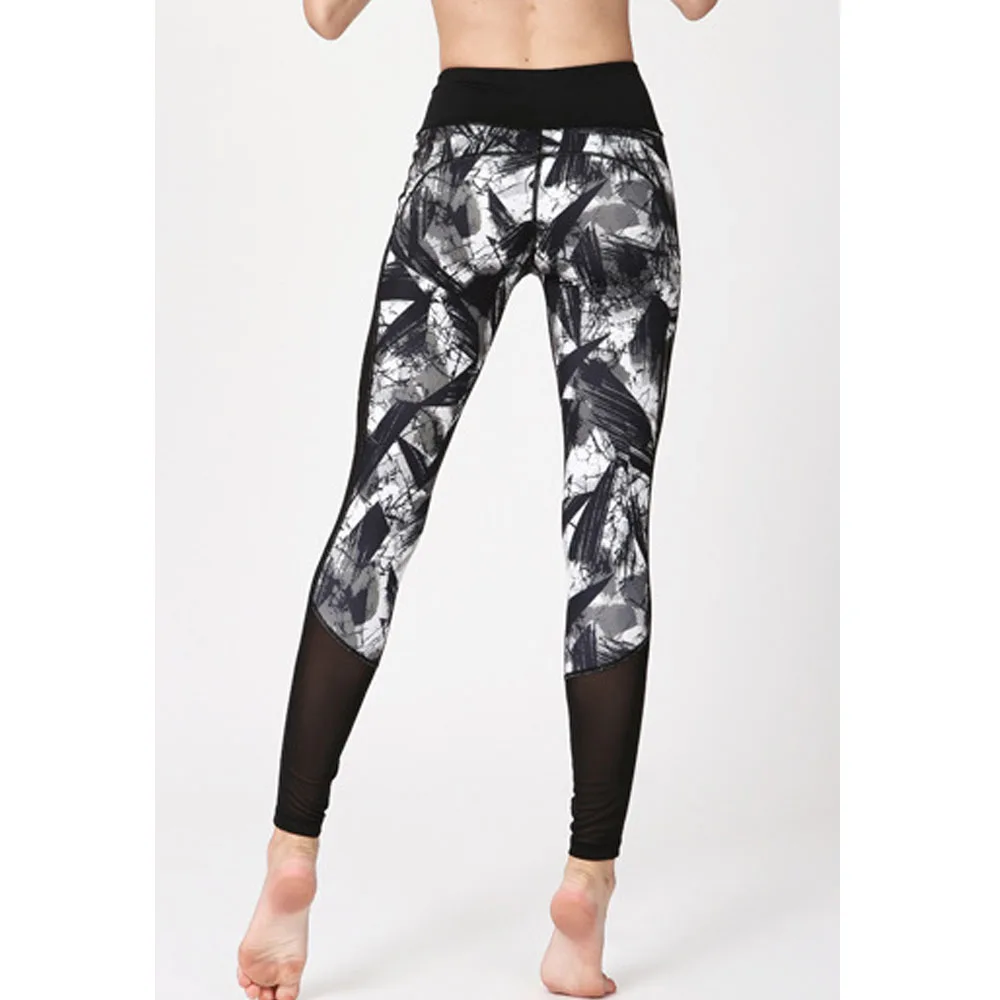 

Women Slim Elastic Quick Dry Leggings Graffiti Printing High Waist Mesh Patchwork Trousers Fitness Sports Jogging Yoga Pants