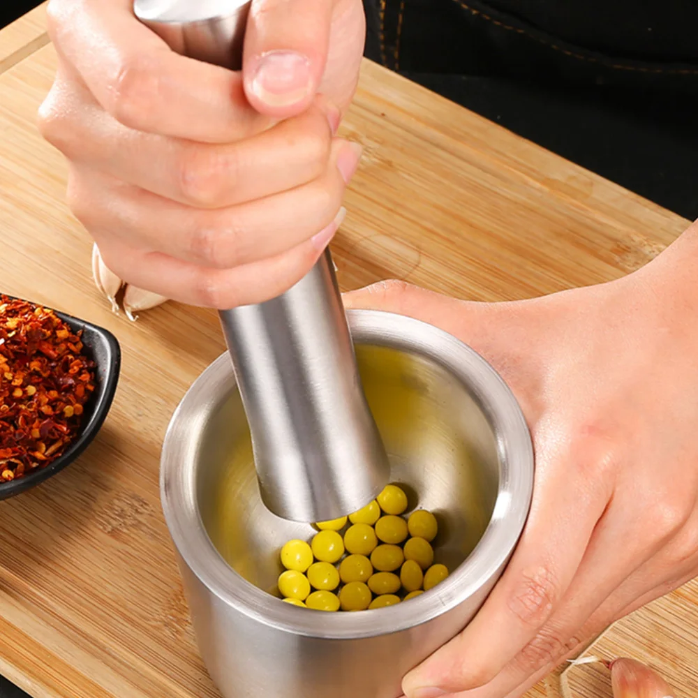 

1 Set 304 Stainless Steel Garlic Grinder Garlic Mash Can Grinding Bowl (Silver)