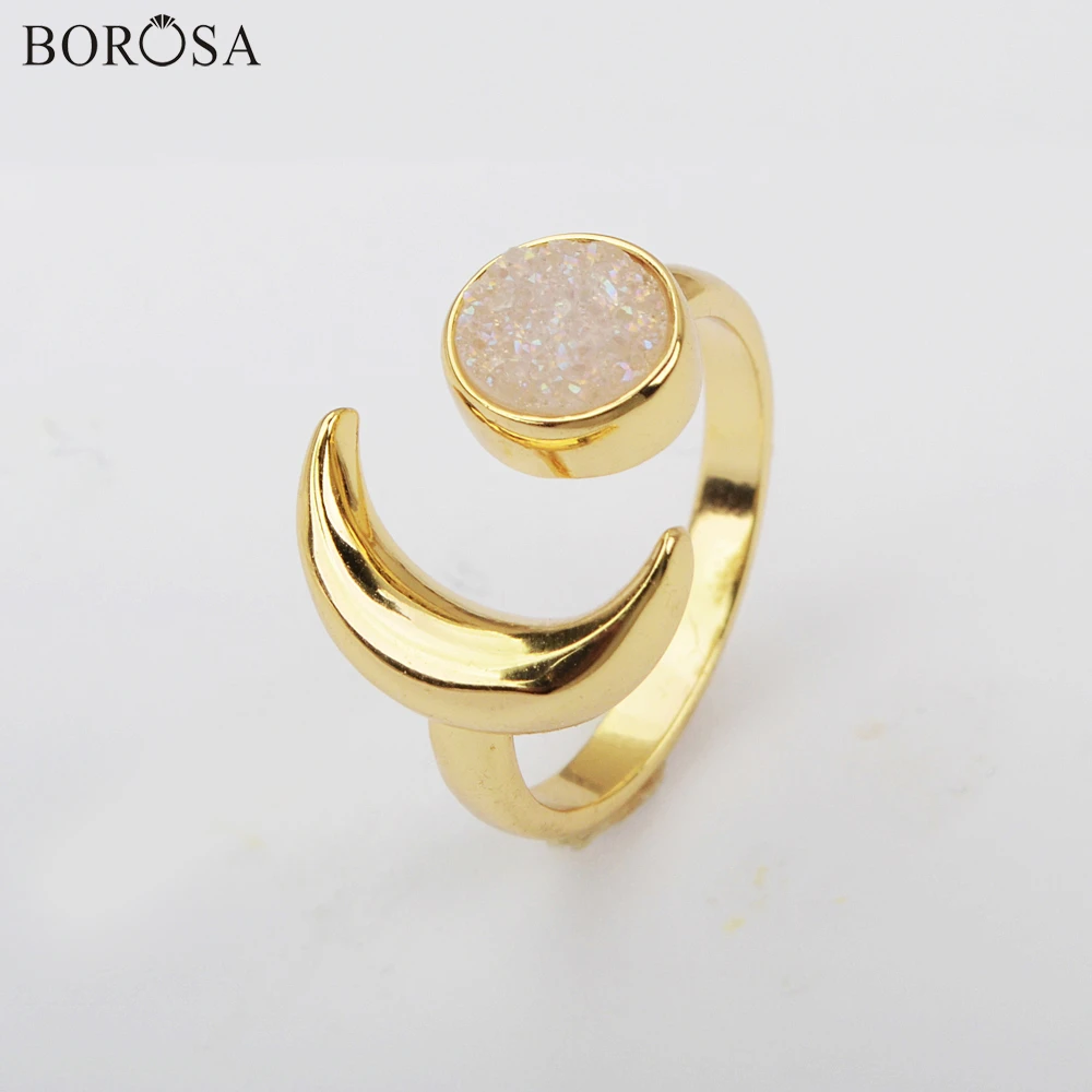 Женское кольцо с Золотым Полумесяцем BOROSA регулируемое из натурального титана