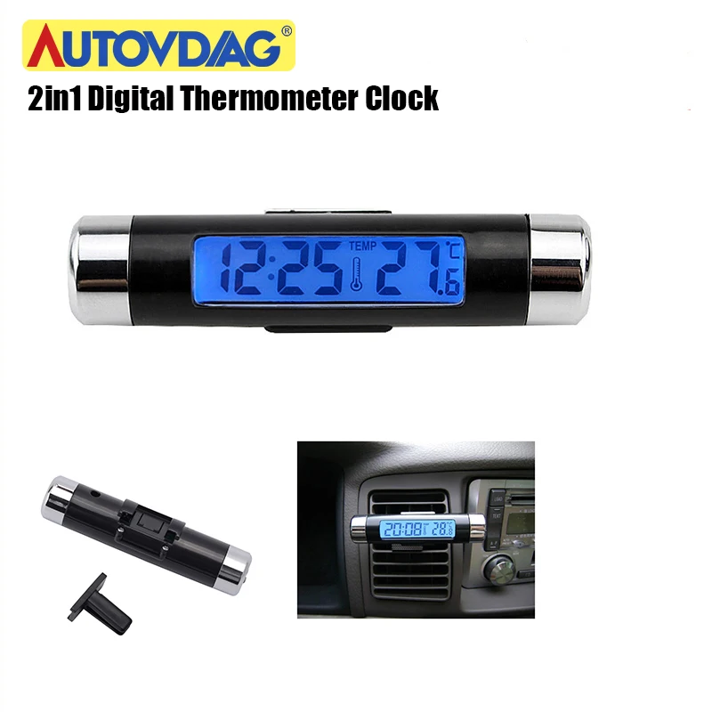 OBD2 автомобильные аксессуары 2 в 1 цифровые часы с термометром авто ЖК-клипса на календаре автомобильные синие часы с подсветкой