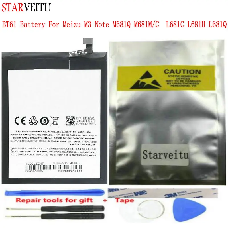 

STARVEITU BT61 Battery for Meizu M3 Note M681Q M681M/C L681C L681H L681Q Bateria Rechargeable Li-polymer Batteries Repair Tools