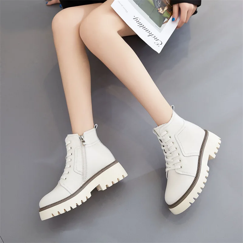 

Autumn Ankle Boots Women Cow Leather Platform Zipper Short Boots Ladies Shoes Casual Round Toe Chelsea Boots