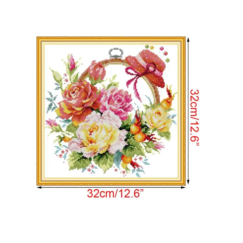 

Rose Flower Handmade Needlework Counted 14CT Printed Cross Stitch DIY Embroidery Kit Set Home Decoration E56C