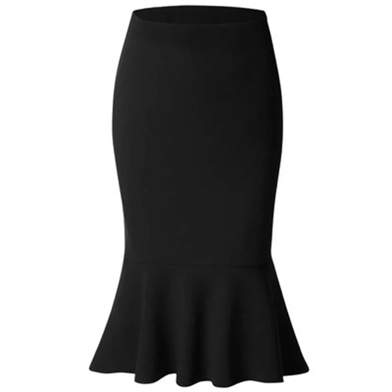 

Summer Fashion Women High Waist Mermaid Skirt Lady Office Wear Skirt Solid Color Large Size Knee Length Trumpet Skirts