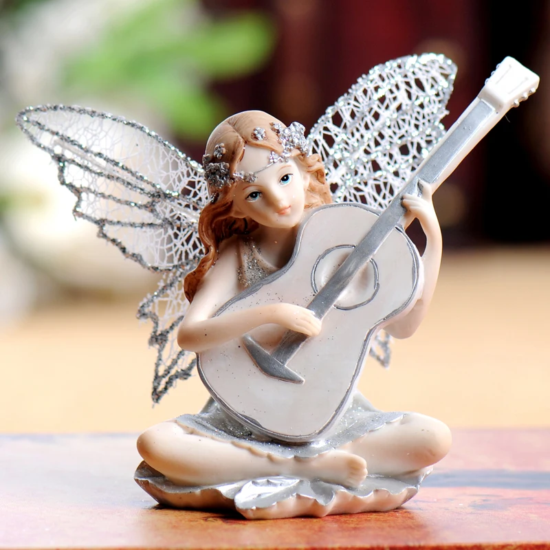 

European Resin Girl Musical Instrument Angel Decoration Art Children's Room Cello Guitar Flower Fairy Figurines Ornaments Crafts