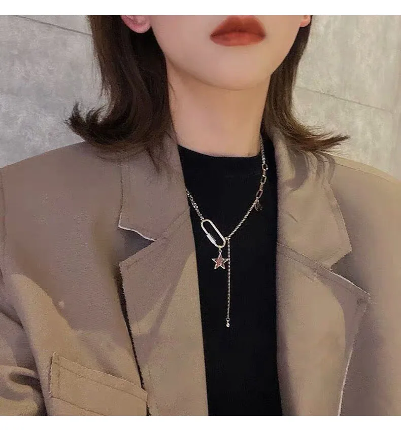 

Women Silver Necklace Luxury Smile Star Necklace Female 100% Silver Designer Top Quality Chain Sweater Chain New