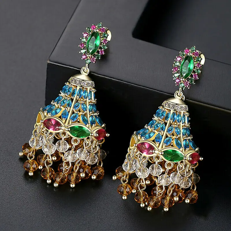 

Роскошные серьги-подвески с фианитами класса ААА, индийские серьги Jhumka, бриллианты с бусинами, серьги с кисточками, Женские Ювелирные издел...