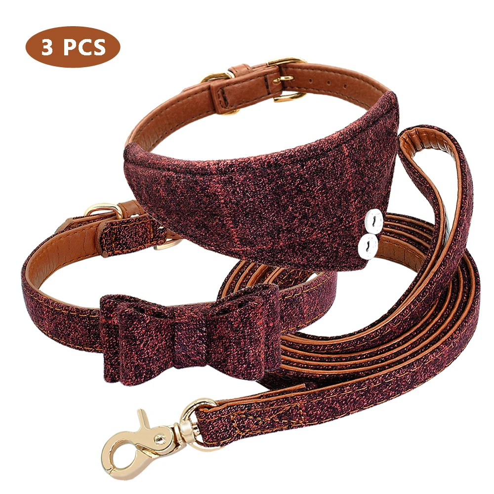 Регулируемый ошейник для щенка из мягкой искусственной замши с бантом 3 шт./компл.