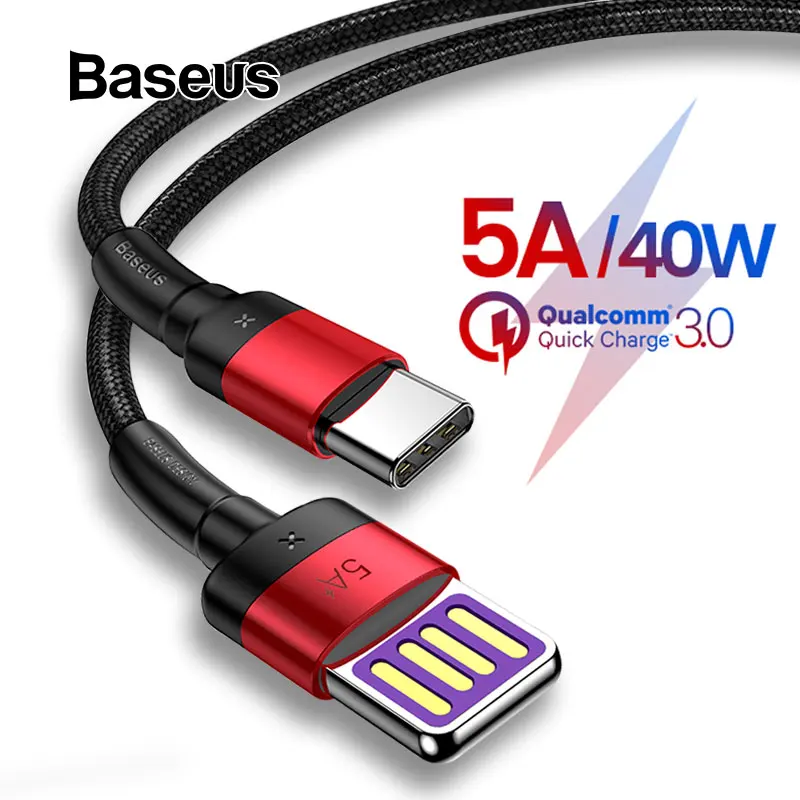 Baseus 40 Вт Кабель usb type C для huawei P30 mate 20 30 Pro 5A Быстрая зарядка Quick Charge 3,0 type USB-C кабель для передачи данных